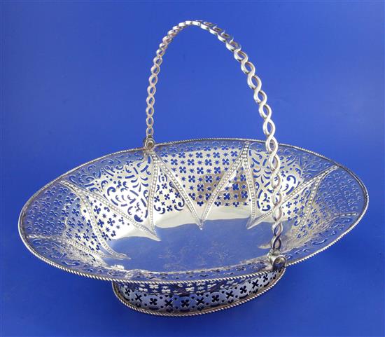 A George III silver oval cake basket by Elizabeth Aldridge, 23 oz.